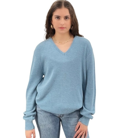 Vintage Robert Bruce V-Neck Pullover Sweater Solid Light Blue SOFT Unisex Large - Picture 6 of 6